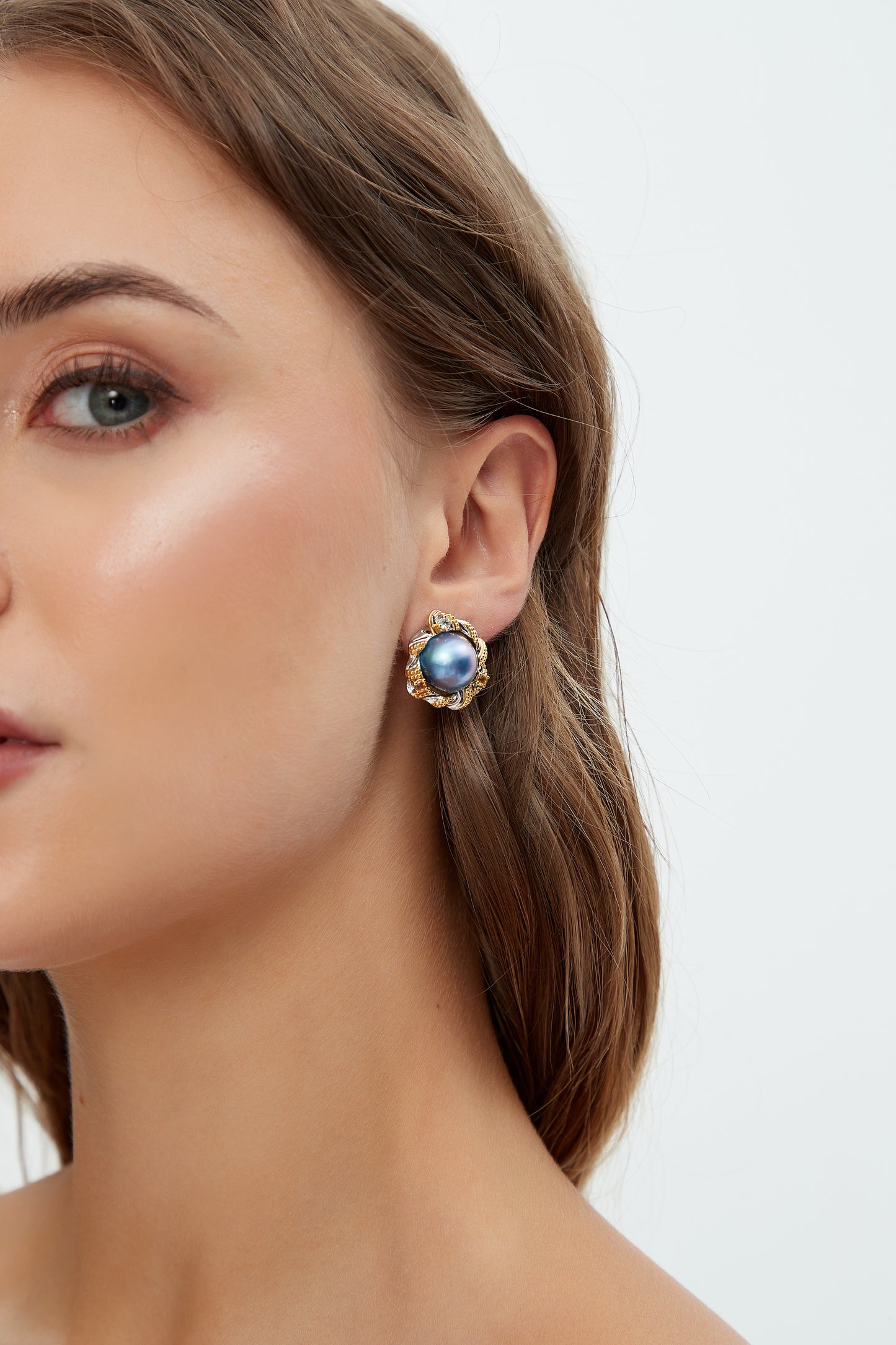 Blue Mabe Pearl Vintage Styled Earrings