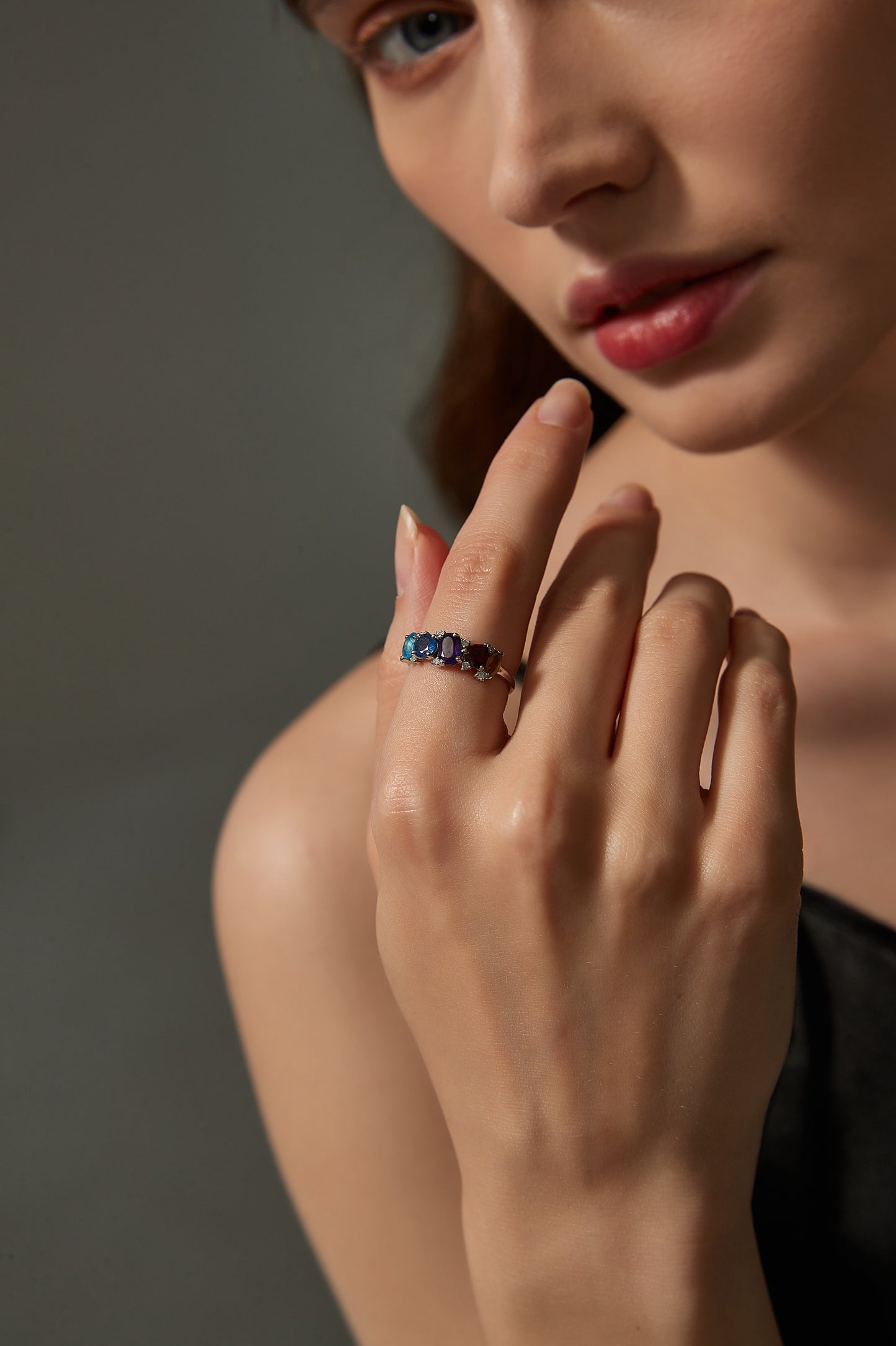 Five Colored Topaz Sapphire Garnet Citrine Amethyst Ring