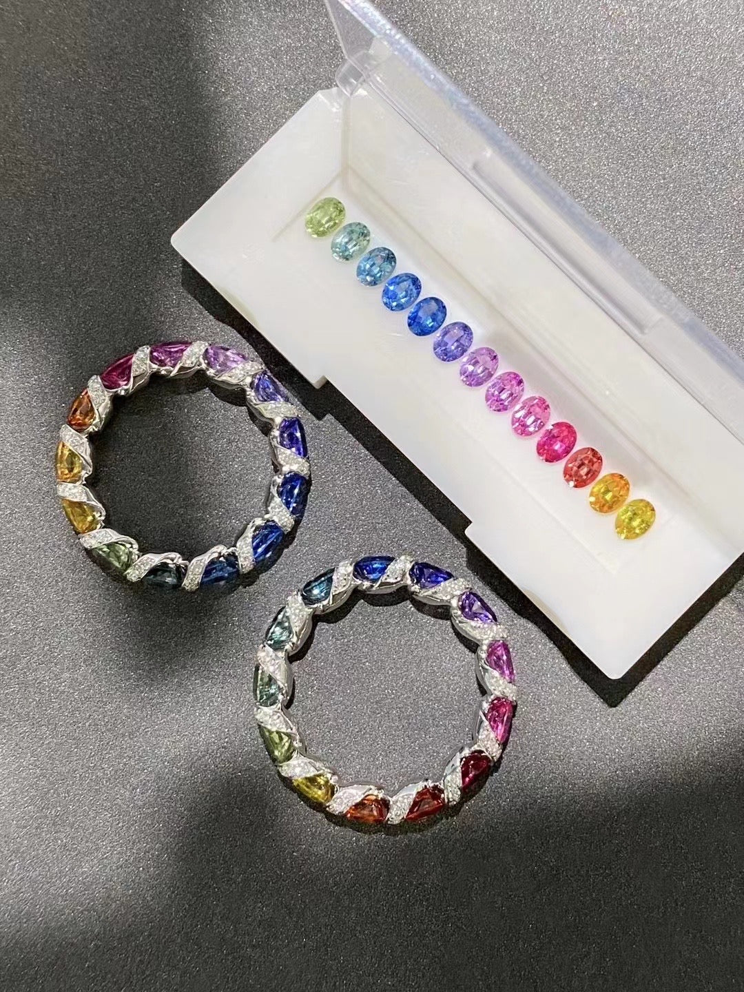 Rainbow Sapphire Diamond Ring