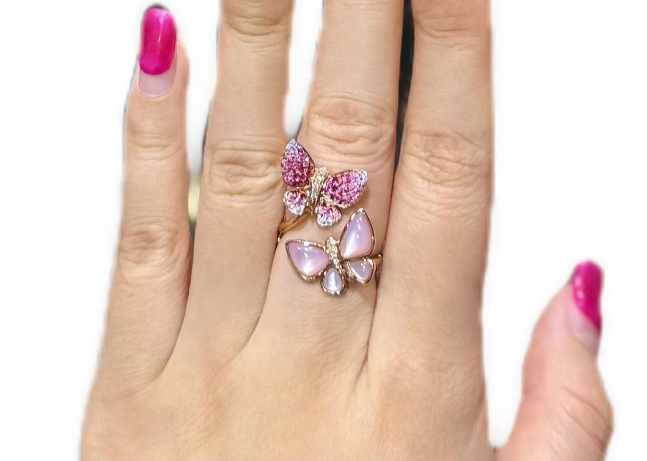 Pink Mother of Pearl Pink Sapphire Fancy Diamond Ring