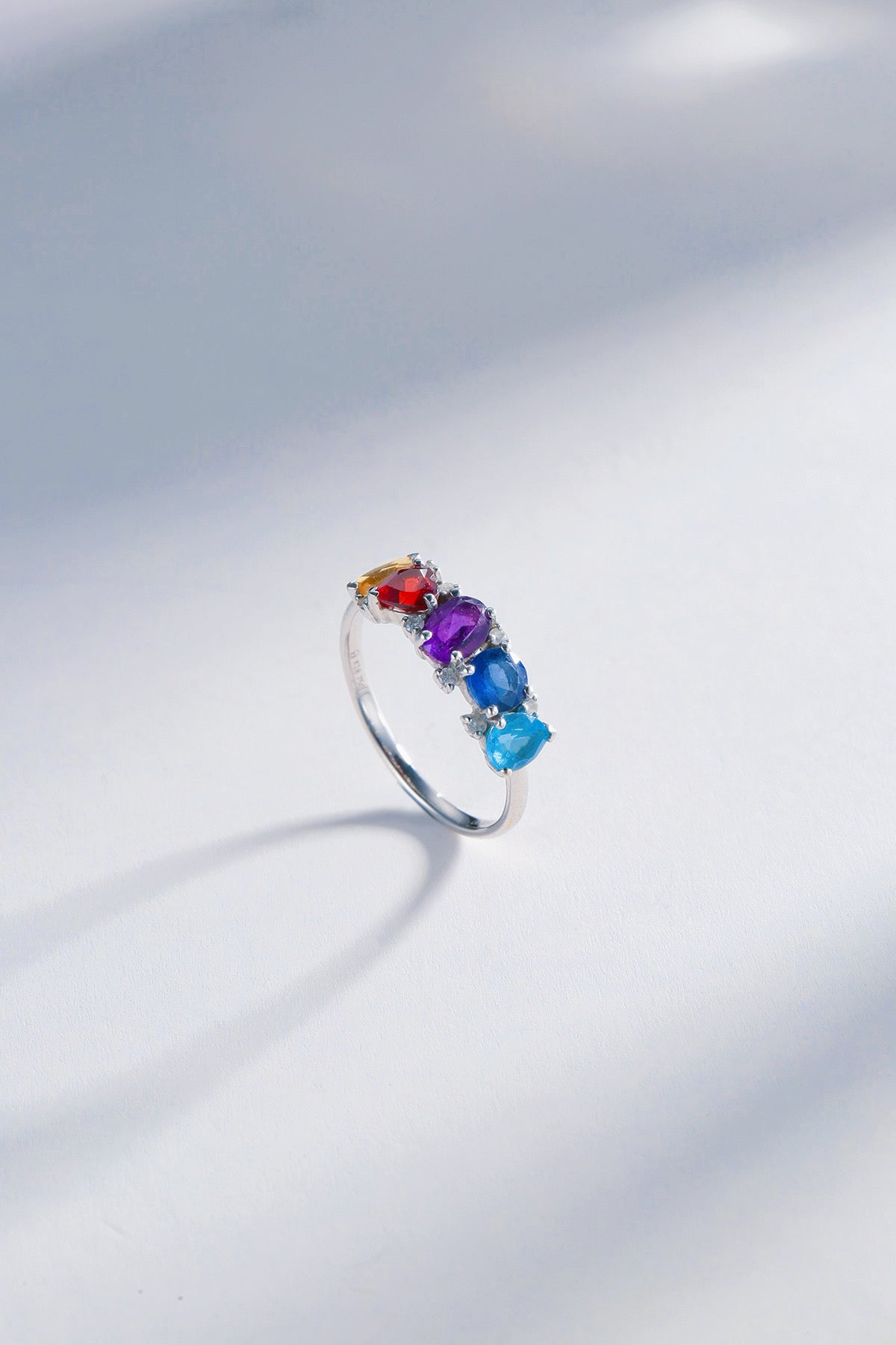 Five Colored Topaz Sapphire Garnet Citrine Amethyst Ring