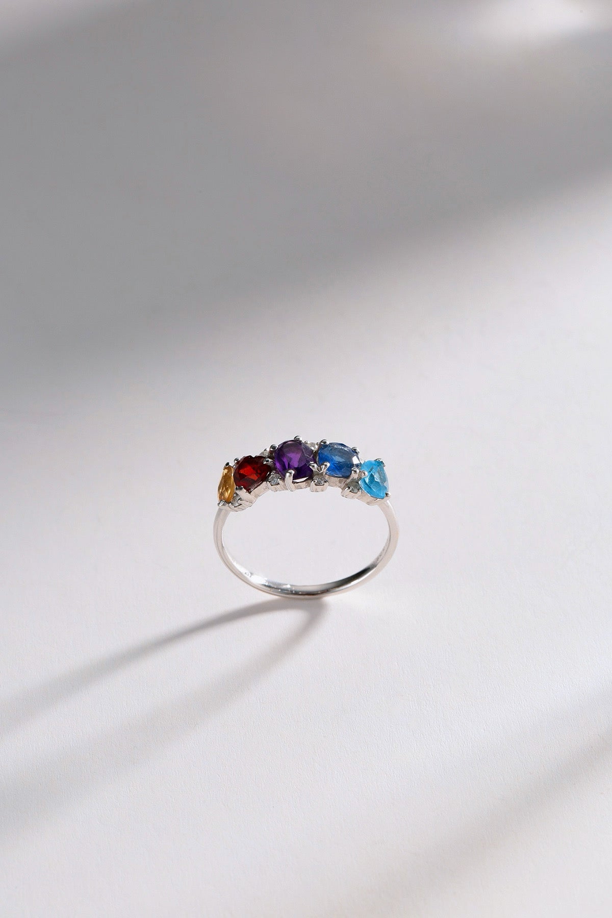 Five Colored Topaz Sapphire Garnet Citrine Amethyst Ring