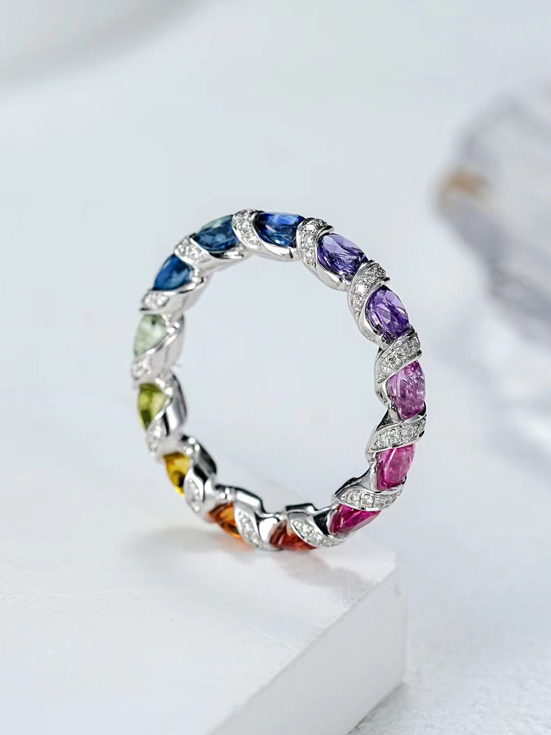 Rainbow Sapphire Diamond Ring