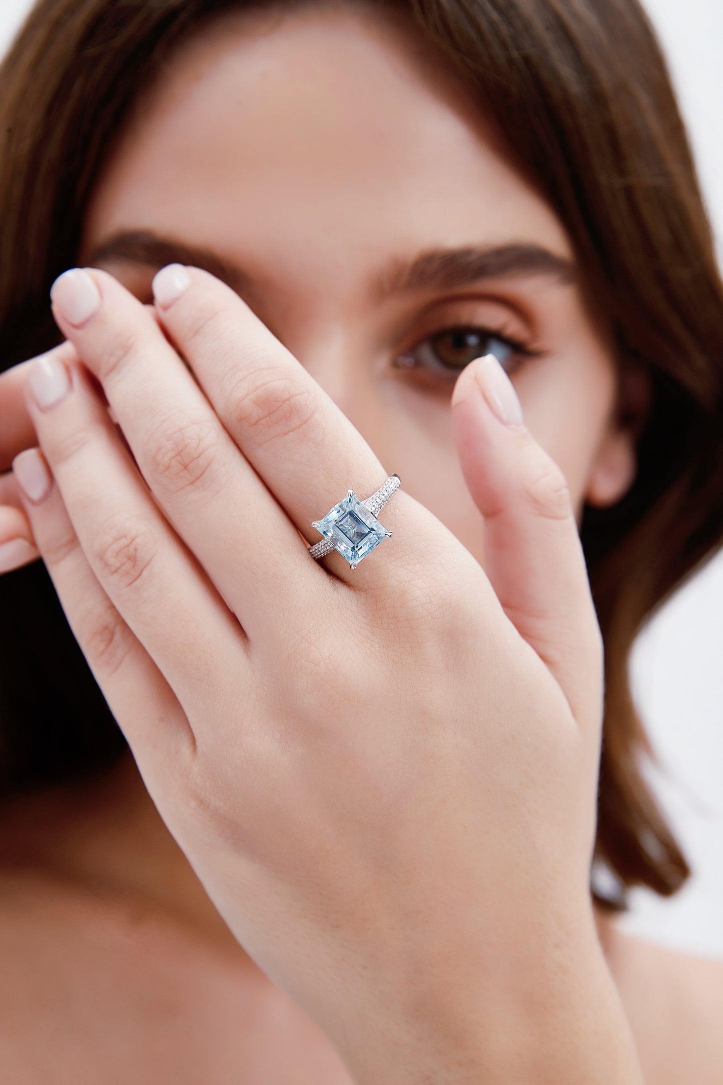 Blue Tourmaline Emerald Cut Ring with Diamond
