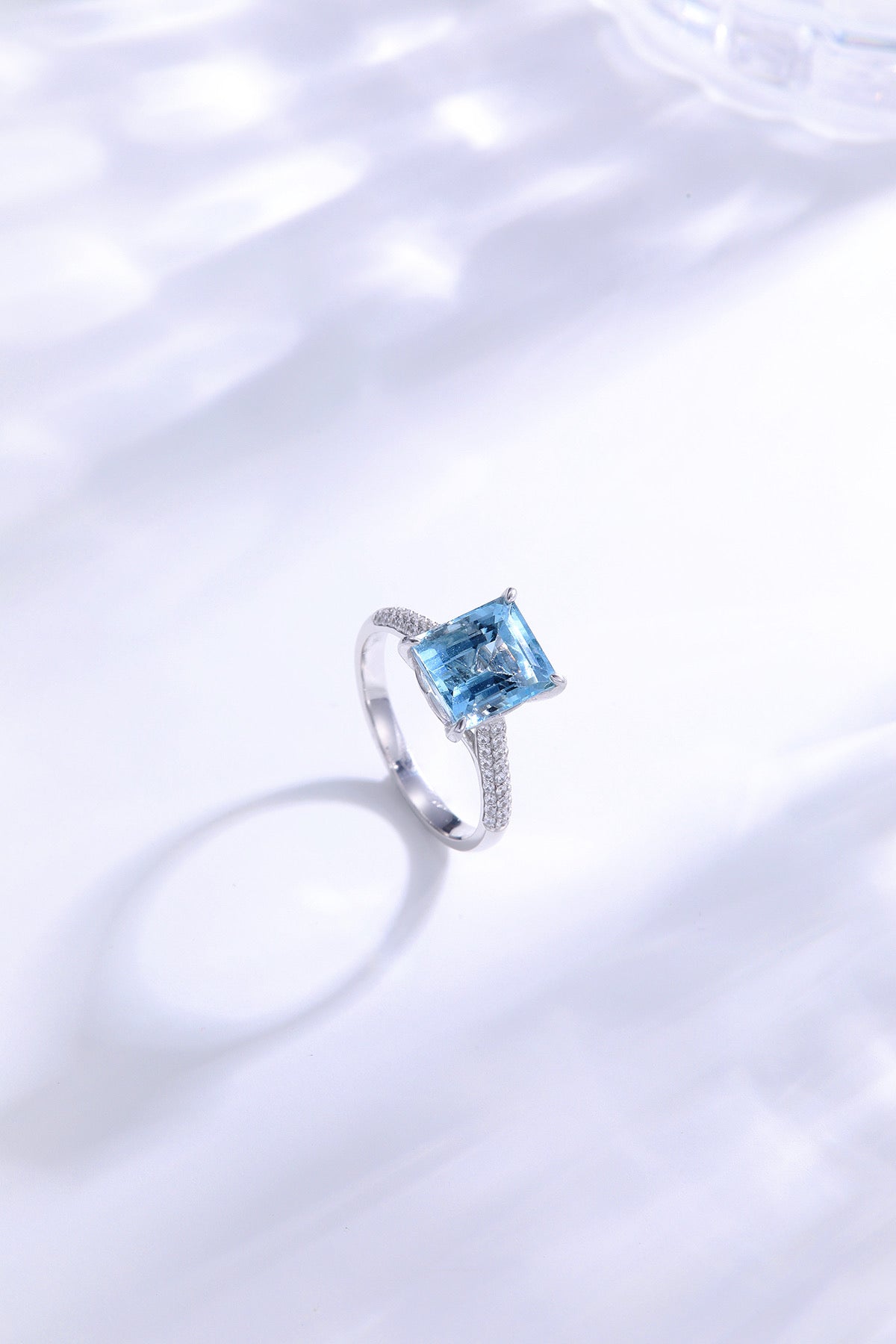 Blue Tourmaline Emerald Cut Ring with Diamond