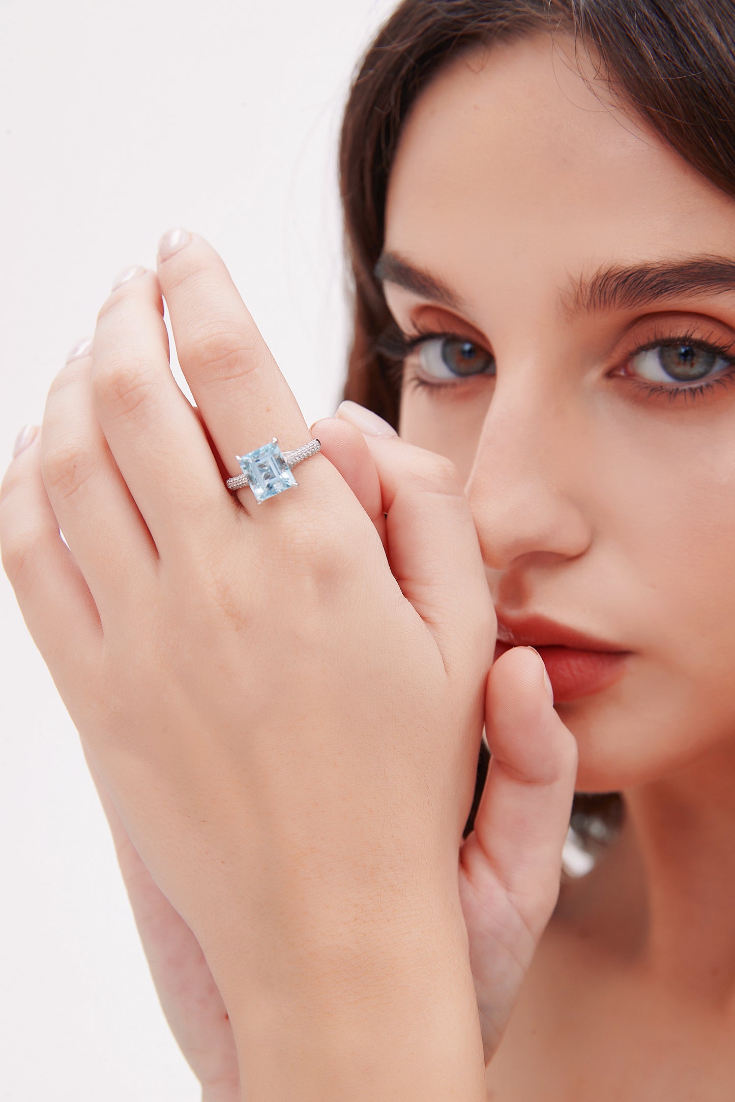 Blue Tourmaline Emerald Cut Ring with Diamond