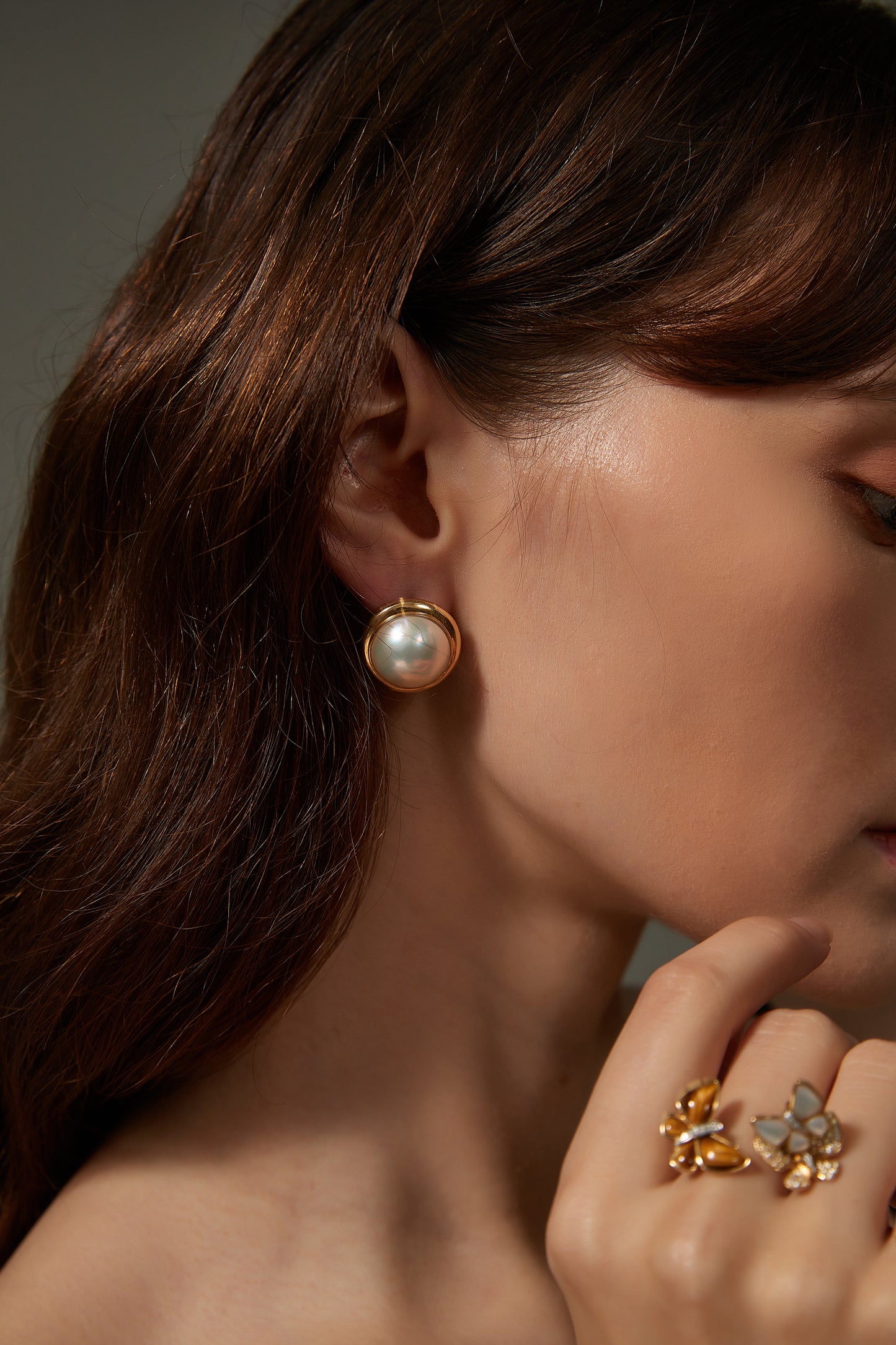 Japanese Mabe Pearl Yellow Gold Earrings