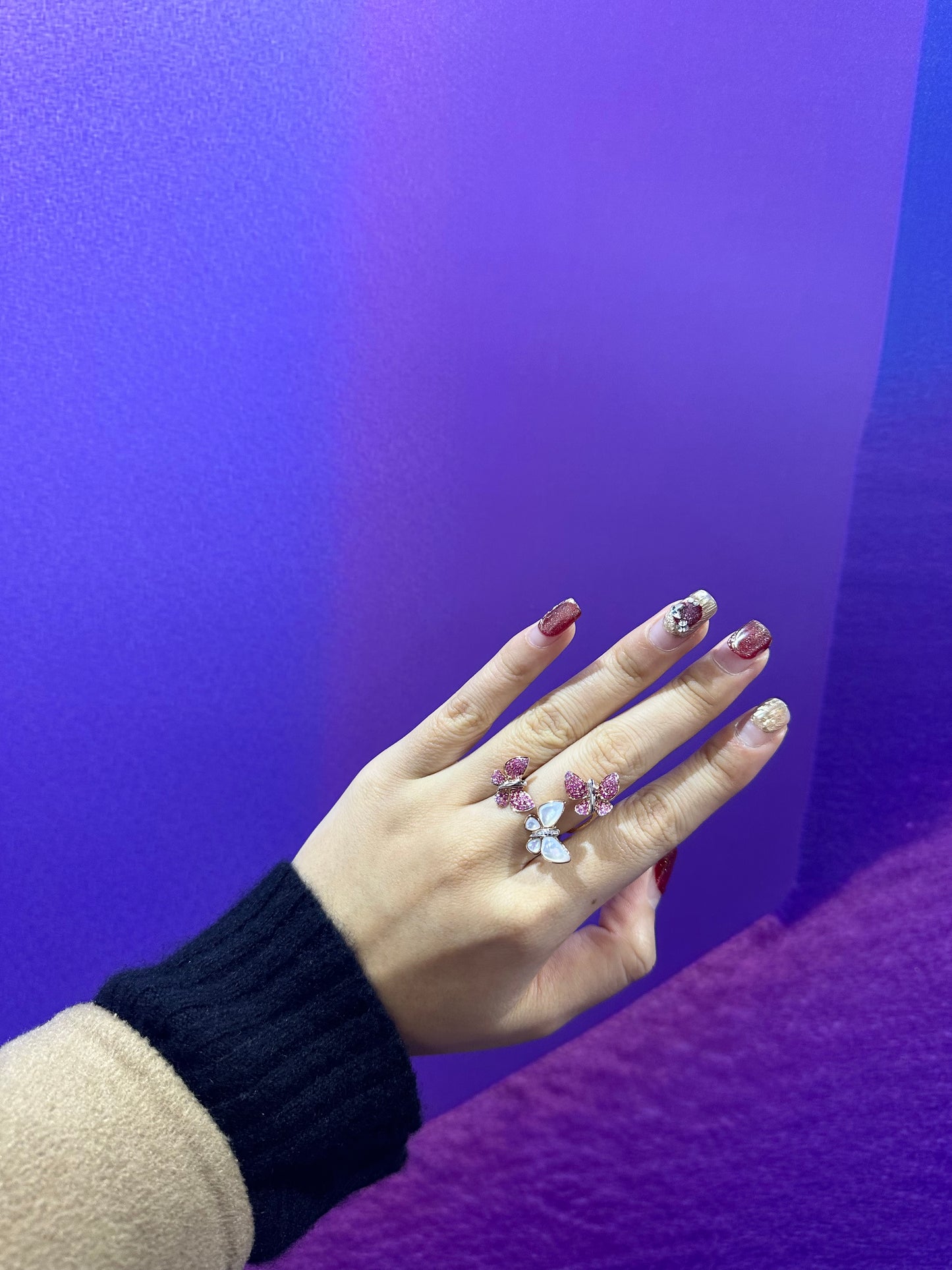 White Mother of Pearl, Pink Fancy Diamond Butterfly Ring