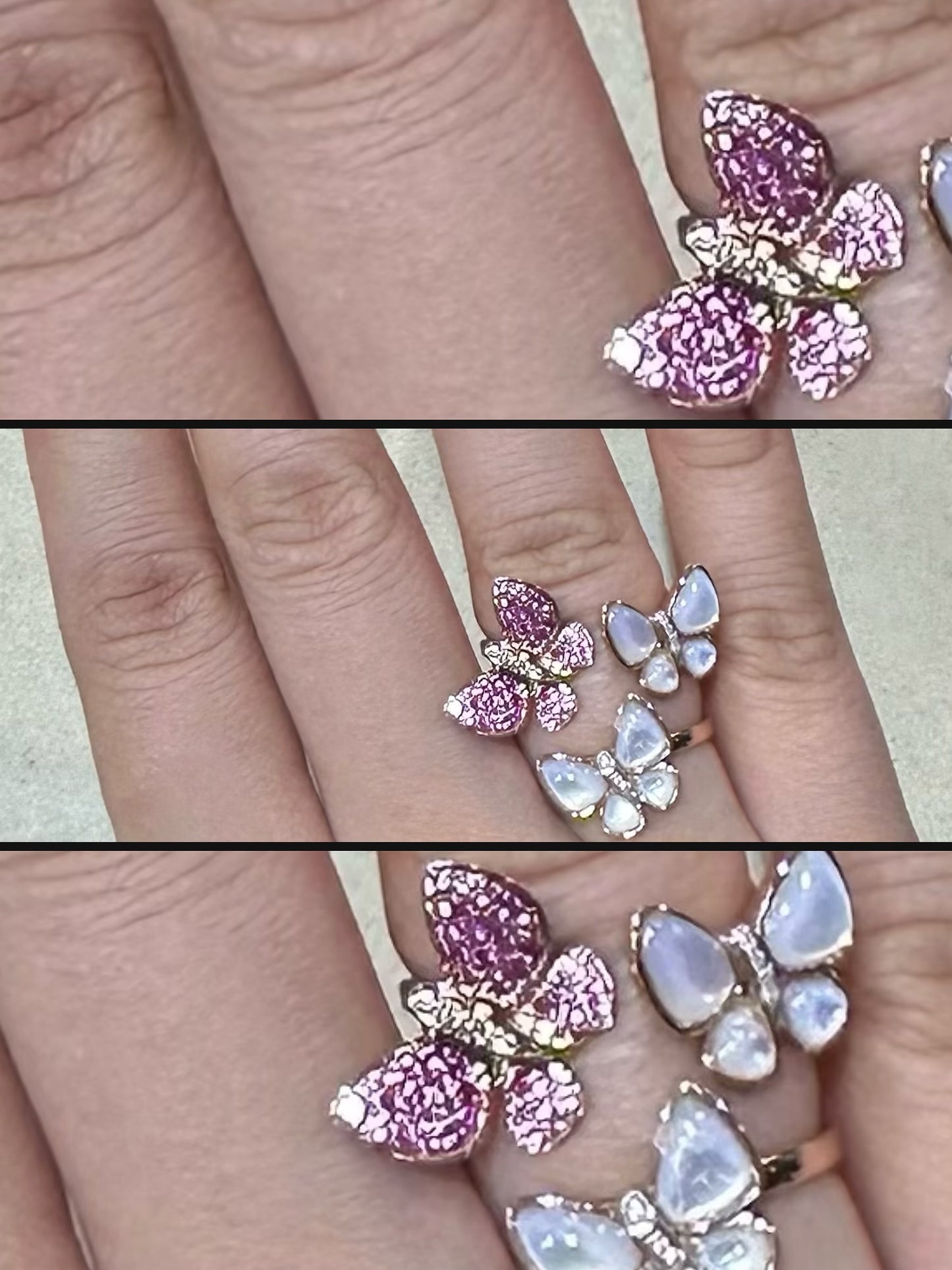 White Mother of Pearl, Pink Fancy Diamond Butterfly Ring