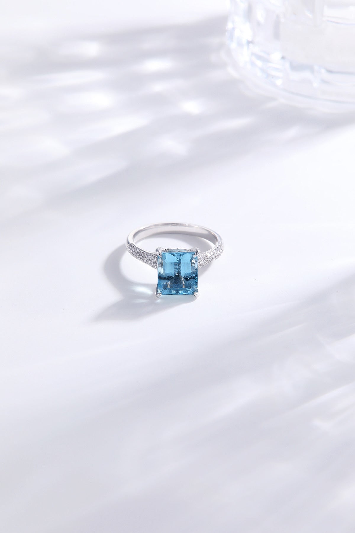 Blue Tourmaline Emerald Cut Ring with Diamond