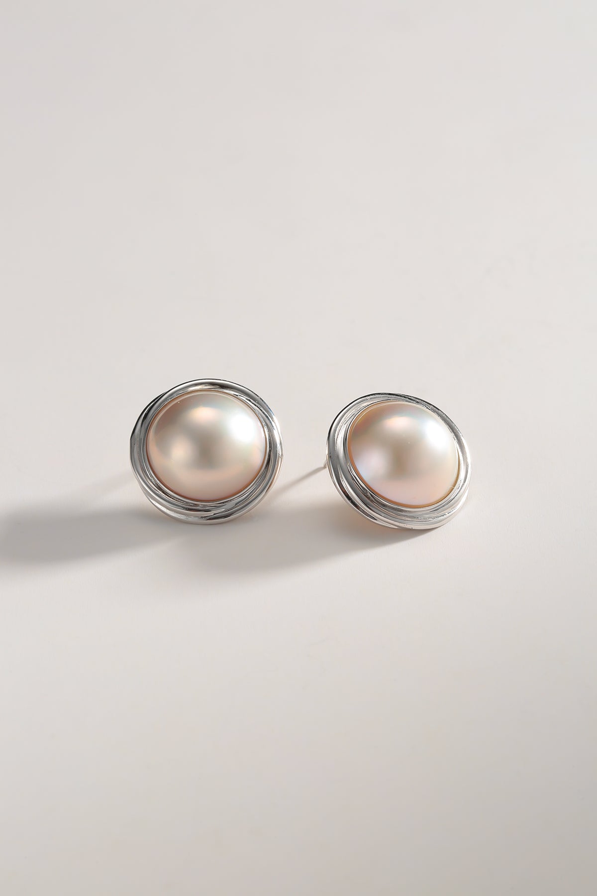 Japanese Mabe White Gold Pearl Earrings