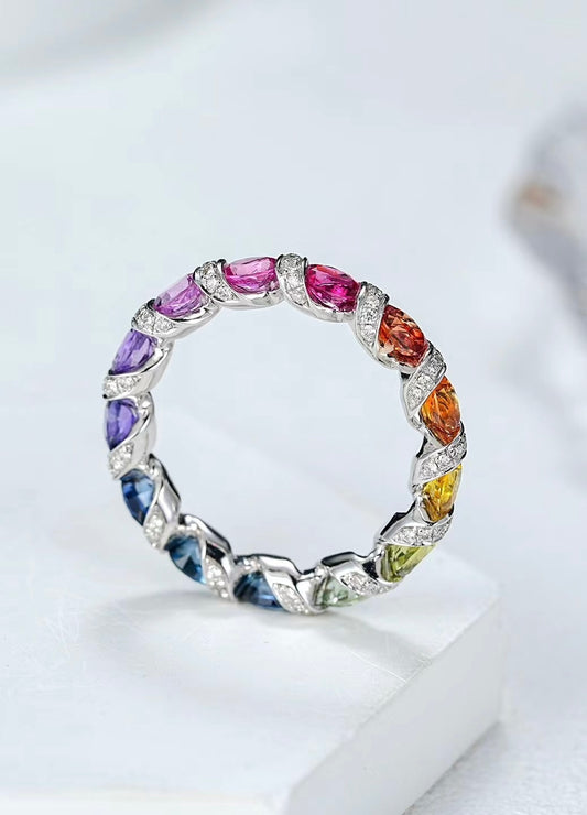 Rainbow Sapphire Diamond Ring
