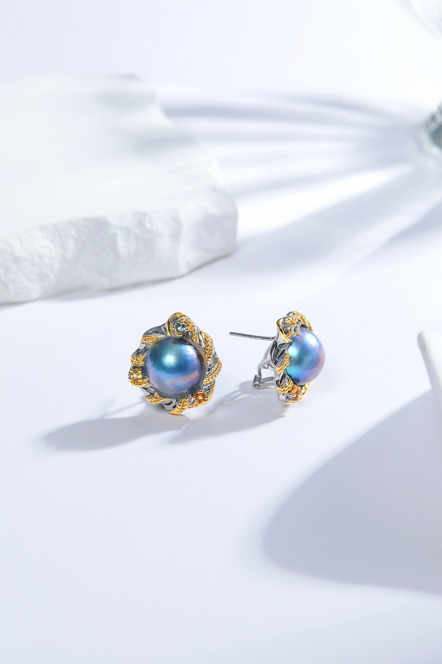Blue Mabe Pearl Vintage Styled Earrings
