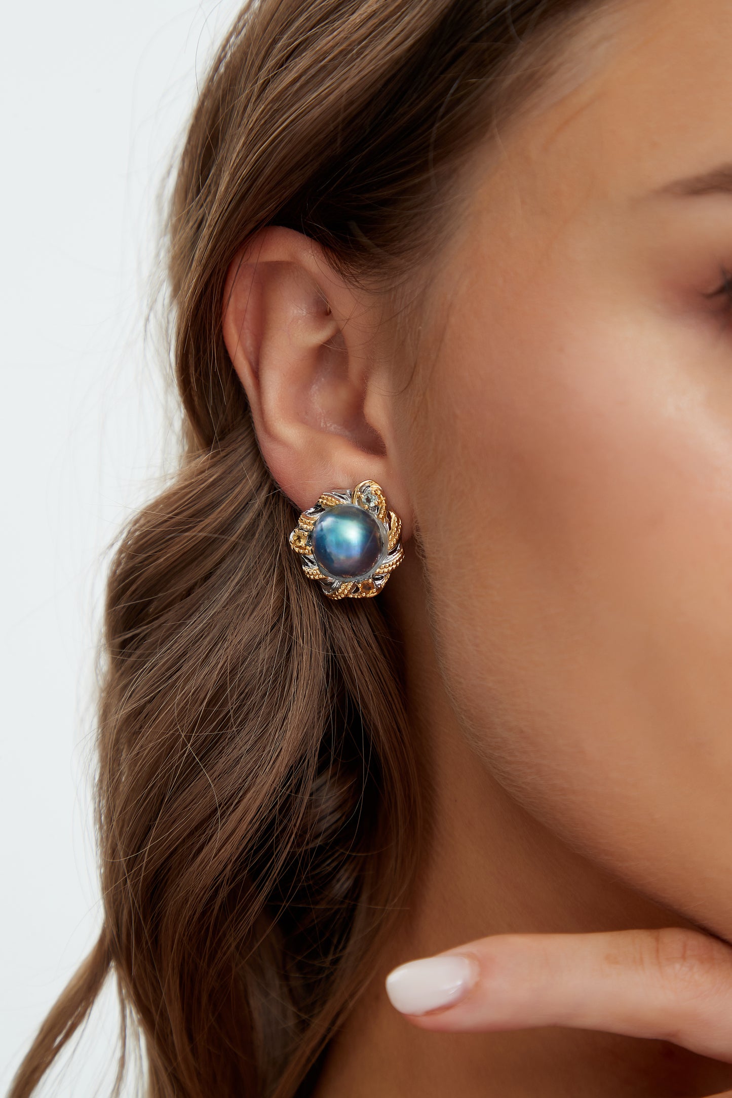 Blue Mabe Pearl Vintage Styled Earrings