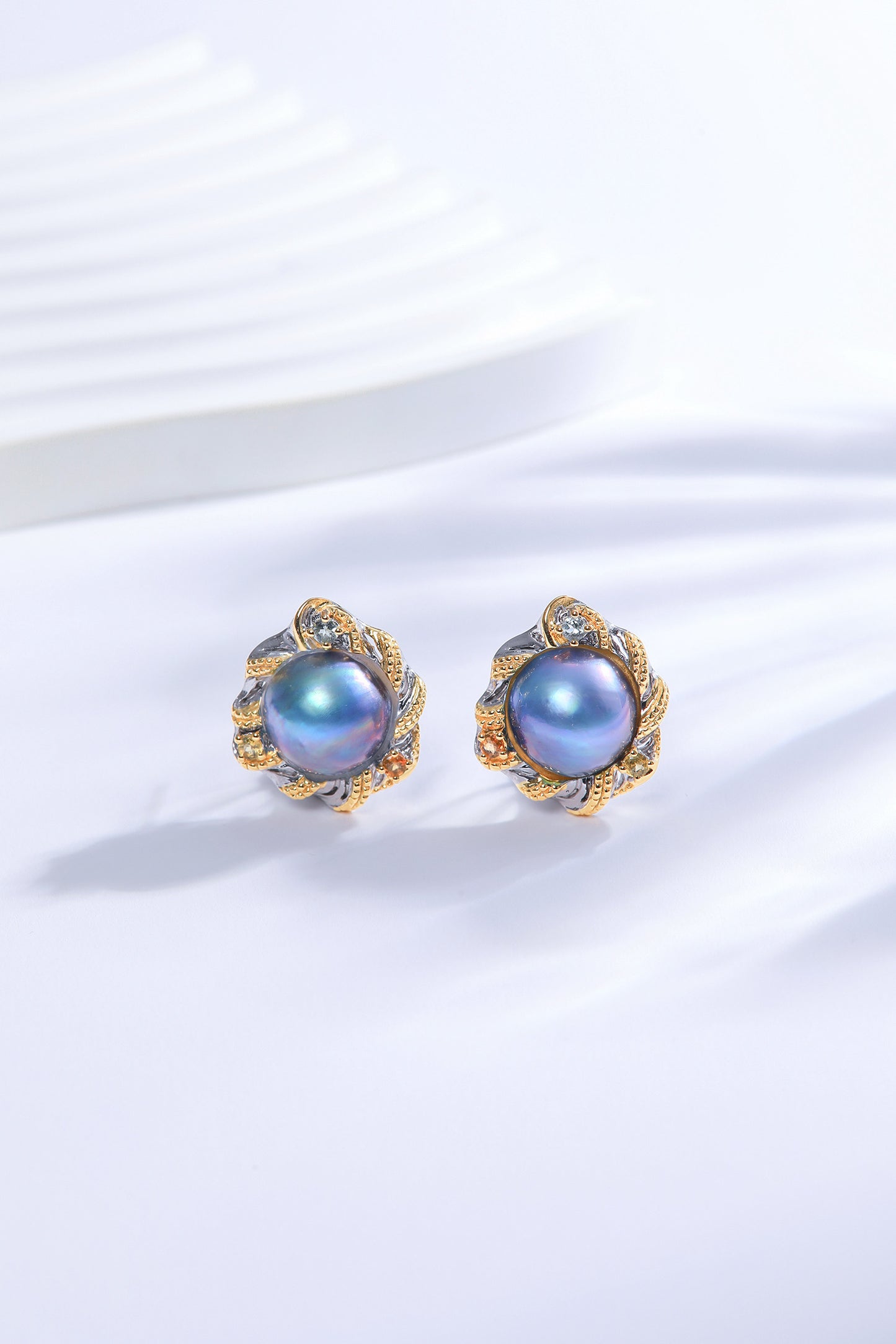 Blue Mabe Pearl Vintage Styled Earrings