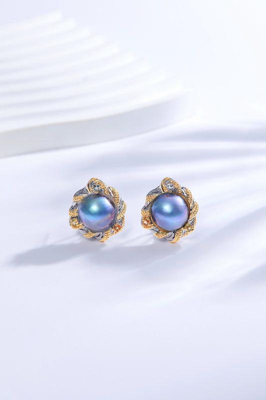 Blue Mabe Pearl Vintage Styled Earrings