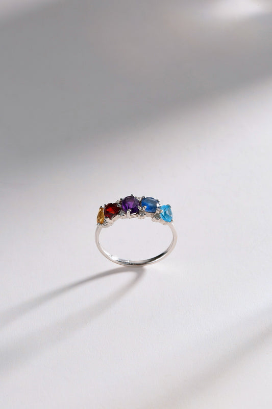 5 Colored Topaz Sapphire Garnet Citrine Amethyst Ring