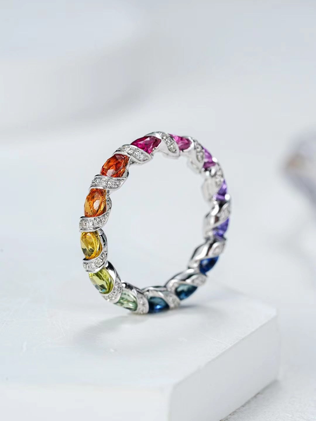 Rainbow Sapphire Diamond Ring
