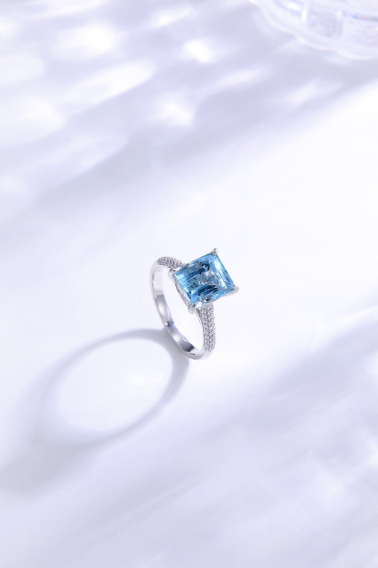 Blue Tourmaline Emerald Cut Ring with Diamond