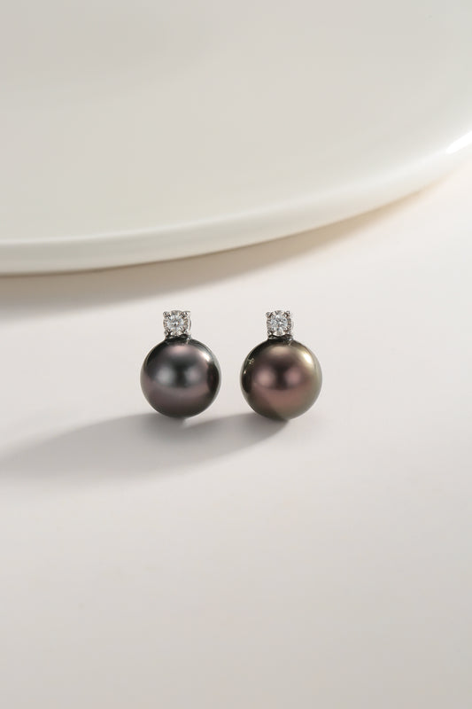 Tahitian Black Pearl Diamond Earrings