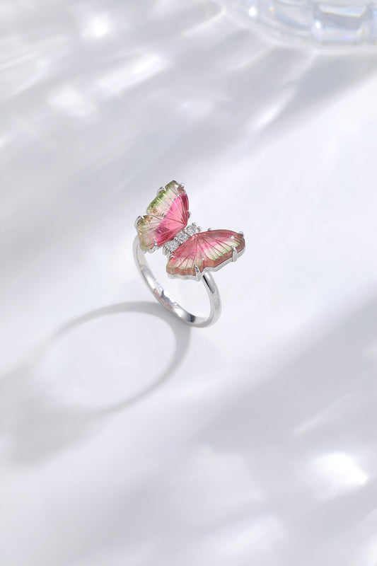 Bi Color Tourmaline Butterfly Ring with Fancy Diamond