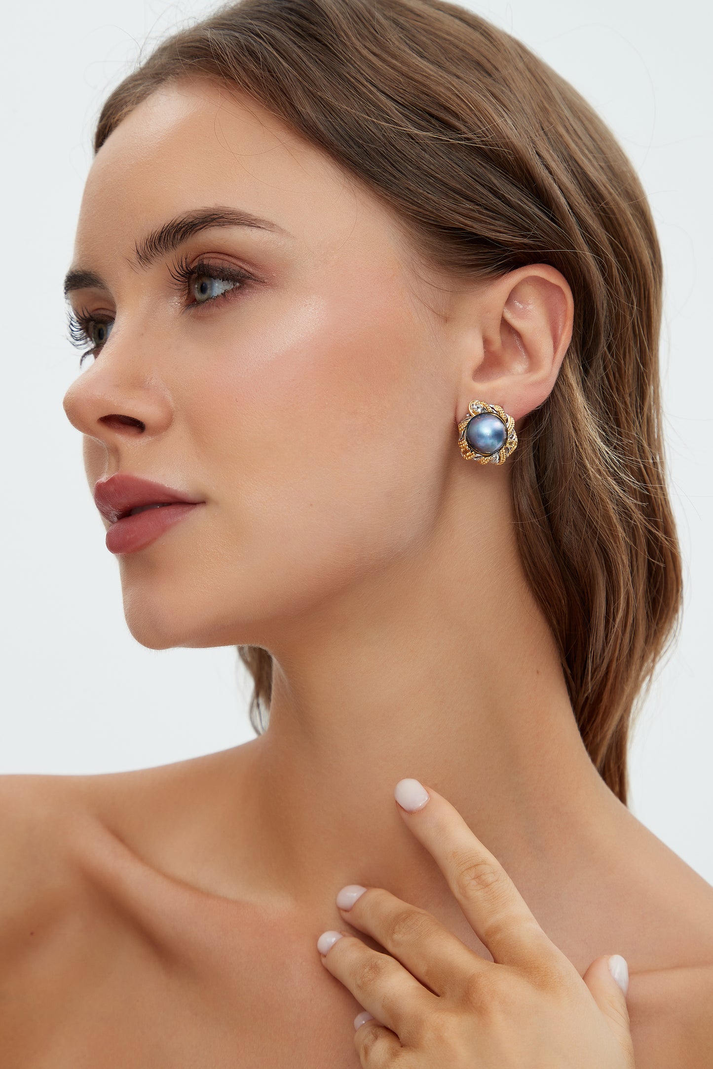 Blue Mabe Pearl Vintage Styled Earrings