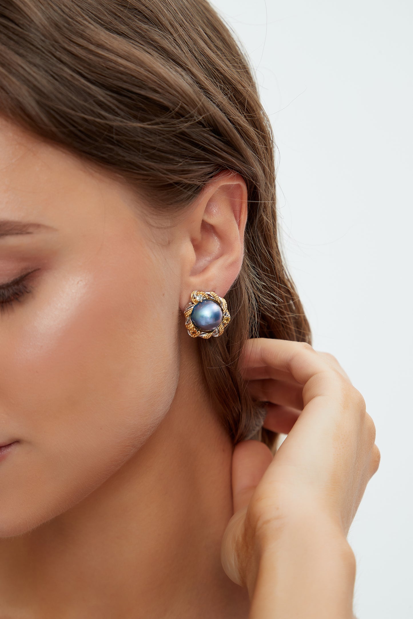 Blue Mabe Pearl Vintage Styled Earrings