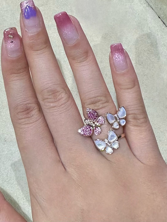 White Mother of Pearl, Pink Fancy Diamond Butterfly Ring