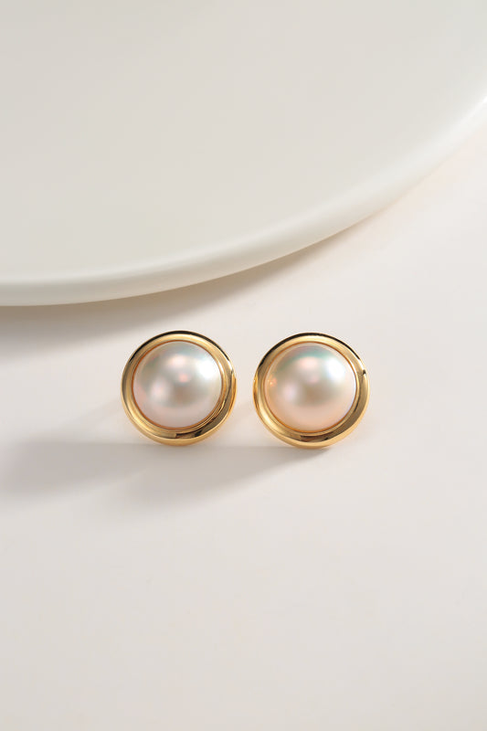 Japanese Mabe Pearl Yellow Gold Earrings