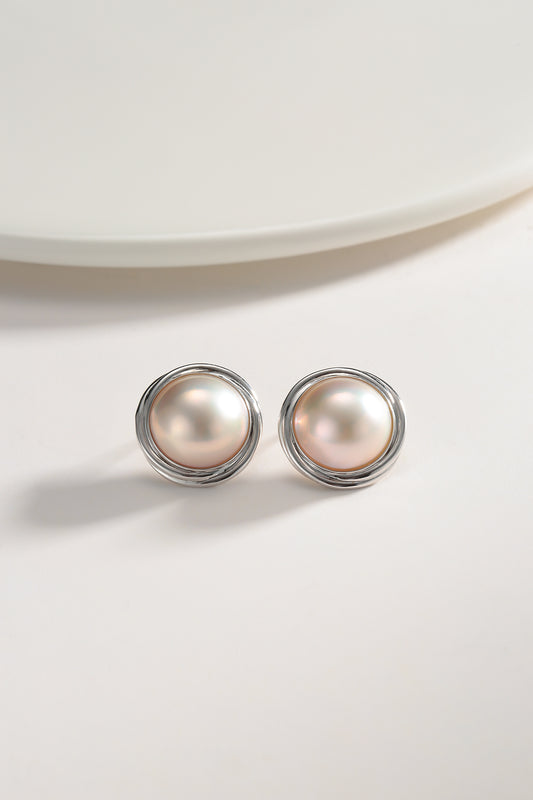 Japanese Mabe White Gold Pearl Earrings