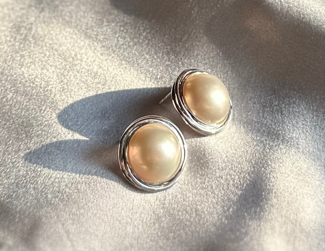 Japanese Mabe White Gold Pearl Earrings