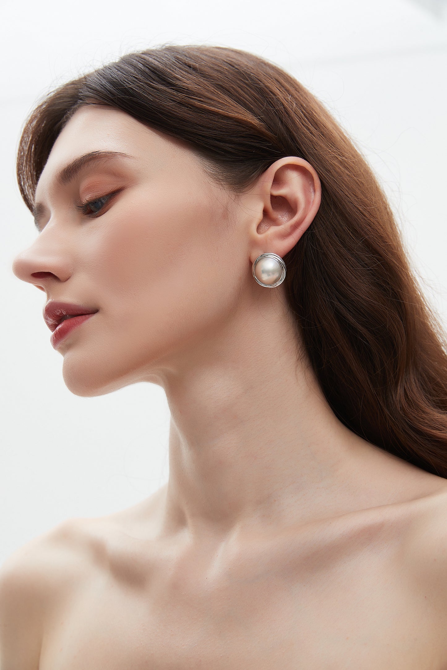 Japanese Mabe White Gold Pearl Earrings