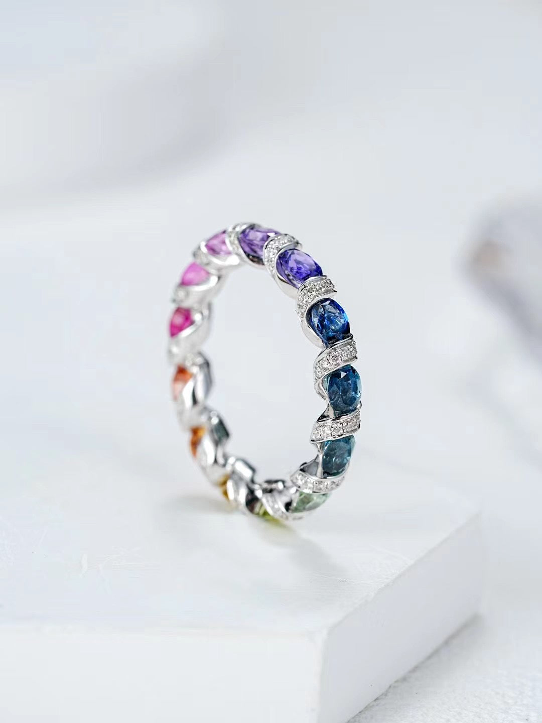 Rainbow Sapphire Diamond Ring