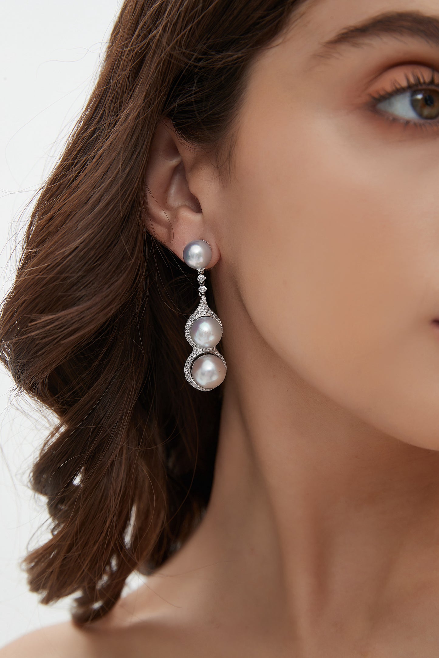 Baroque Seawater Pearl Earrings with Fancy Diamond